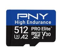 PNY 512GB PRO Elite™ High Endurance C10 U3 V30 A2 microSDXC Flash Memory Card - Up to 100/90MB/s Read/Write, 4K UHD, Full HD, UHS-I, Surveillance, Home Security, Continuous Recording, Dash Cam