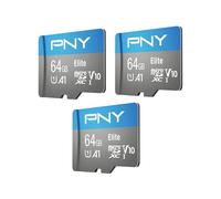 PNY 64GB Elite™ Mobile Accessories Class 10 U1 V10, A1 microSDXC Flash Memory Card for Mobile Devices - 100MB/s, Full HD, UHS-I, Micro SD 3-Pack