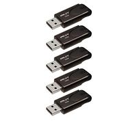 PNY Attaché 4 Flash Drives USB 2.0 with Sliding Capless Design, Black, 5x16GB