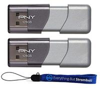 PNY USB 3.0 Flash Drive Elite Turbo Attache 3 Two Pack Bundle with (1) Everything But Stromboli Lanyard (2 Pack) 128GB, Gray