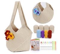 Pnytty Crochet Bag Kit for Beginners Complete Starter Set with Yarn, Hook & Step-by-Step Video Tutorials DIY Shoulder Bag Crafting Gift for Adults (Beige)