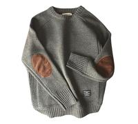 PNZLZIA Mens Sweater with Elbow Patches, Men's Crew Neck Vintage Knitted Sweaters, Elbow Patch Thick Jumper Tops (Gray,5XL)