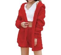 PNZLZIA Shebella Pajama Set 3 Piece Set, Women's Fuzzy Fleece 3 Piece Outfits Pajamas, Winter Warm Women's Pajamas Set (Red,Medium)