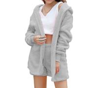 PNZLZIA Shebella Pajama Set 3 Piece Set, Women's Fuzzy Fleece 3 Piece Outfits Pajamas, Winter Warm Women's Pajamas Set (Gray,Small)