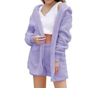PNZLZIA Shebella Pajama Set 3 Piece Set, Women's Fuzzy Fleece 3 Piece Outfits Pajamas, Winter Warm Women's Pajamas Set (Light Purple,Small)