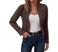 PNZLZIA Women's Faux Leather Suede Open Front Jacket, Womens Cropped Suede Blazer Jacket, Women's Faux Suede Jackets (X-Large,Coffee)