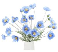 POABNCY Artificial silk poppy flower, 6 stems, garden, wedding, restaurant, party and festival decoration, DIY flower arrangement(Blue)