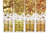 POABXYHD 4pcs Gold Leaf Sheets Set, Premium Gold and Silver Foil Paper, Multicolor Irregular Aluminum Flakes, Glitter for Handmade Epoxy Resin, Candle Making, Arts and Crafts Supplies