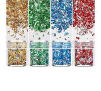POABXYHD 4pcs Gold Leaf Sheets Set, Premium Gold and Silver Foil Paper, Multicolor Irregular Aluminum Flakes, Glitter for Handmade Epoxy Resin, Candle Making, Arts and Crafts Supplies