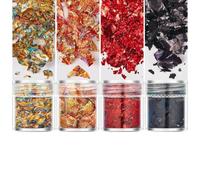 POABXYHD 4pcs Gold Leaf Sheets Set, Premium Gold and Silver Foil Paper, Multicolor Irregular Aluminum Flakes, Glitter for Handmade Epoxy Resin, Candle Making, Arts and Crafts Supplies