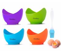 Poached Egg Cooker, Egg Poachers Silicone Egg Poacher Cups with Ring Standers, Non Stick Egg Poaching Cup for Microwave Stovetop Air Fryer Egg Cooking, 4 Pack, Extra Oil Brush Included