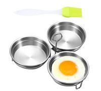 Poached Egg Cups, Egg Poacher - 3 x Stainless Steel Egg Poaching Pan - Fried Egg Pancake Pan Pan Non-Stick Steamer with Brush for Muffins, Sandwiches