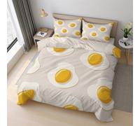 Poached Egg Double Duvet Cover - 3 Pcs Breakfast Fried Egg Bedding Set Reversible Soft Microfibre Quilt Covers & 2 Pillowcases with Zipper Closure GS*54