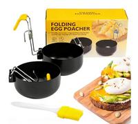 Poached Egg Pan,2 Pcs Egg Poacher & 1 Brush Set,Folding Poached Egg Moulds Kitchen Gadgets Non-Stick Egg Poacher for Perfect Boiled Eggs for Kitchen Tool