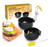 Poached Egg Pan, 2 Pcs Poached Egg Moulds and 1 Oil Brush, Anti-Scald Folding Handle Poached Egg Maker, Non-Stick Egg Poacher Boiled Eggs for Kitchen Tool, Suitable for Egg Frying,Shaping