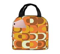 Poacnip 70s Pattern Retro Inustrial In Orange And Brown Tones Insulated Lunch Bag Portable Reusable Lunch Box Thermal Cooler Tote Bag With Pockets For Women Men Work Office Picnic Travel