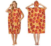 Poadnly 3D Pizza Pepperoni, Adult Hooded Beach Towel 90 x 110 cm,Changing Bath Robe, Surf Poncho Towel For Women Men