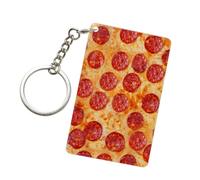 Poadnly 3D Pizza Pepperoni, Rectangular Acrylic Keychain, Keyring Key Chain Ring Holder Organizer 1 pc