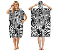 Poadnly Abstract Animal Zebra Print, Adult Hooded Beach Towel 90 x 110 cm,Changing Bath Robe, Surf Poncho Towel For Women Men