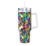 Poadnly Abstract Color Cubes Purple Print,40oz Ice Bully Cup with Handle Lid Straw Stainless Steel Mug Car Coffee Cup