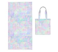 Poadnly Abstract Iridescent Holographic Polygonal, 2 in 1 Packable Towel Bag, Beach Towels with Tote Bag for Travel Holiday Camping