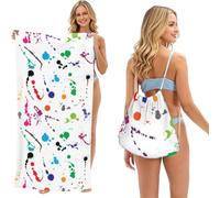 Poadnly Abstract Paint Splashes Printed, 2 in 1 Packable Towel Bag, Beach Towels with Drawstring Backpack for Travel Holiday Camping