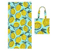 Poadnly Abucaky Yellow Lemon Fruit, 2 in 1 Packable Towel Bag, Beach Towels with Tote Bag for Travel Holiday Camping