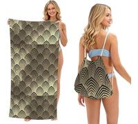 Poadnly Art Deco Black, 2 in 1 Packable Towel Bag, Beach Towels with Drawstring Backpack for Travel Holiday Camping