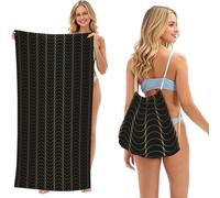 Poadnly Art Deco Pattern Seamless Black And Gold, 2 in 1 Packable Towel Bag, Beach Towels with Drawstring Backpack for Travel Holiday Camping