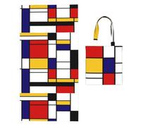 Poadnly Artistic Mondrian Style Color Composition Red, 2 in 1 Packable Towel Bag, Beach Towels with Tote Bag for Travel Holiday Camping