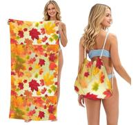 Poadnly Autumn Maple Leaves Falling Golden Leaf Harvest Orange Red Yellow, 2 in 1 Packable Towel Bag, Beach Towels with Drawstring Backpack for Travel Holiday Camping