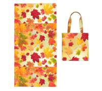 Poadnly Autumn Maple Leaves Falling Golden Leaf Harvest Orange Red Yellow, 2 in 1 Packable Towel Bag, Beach Towels with Tote Bag for Travel Holiday Camping
