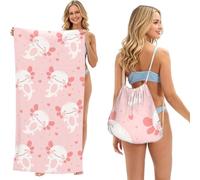 Poadnly Axolotl Fish Pattern, 2 in 1 Packable Towel Bag, Beach Towels with Drawstring Backpack for Travel Holiday Camping