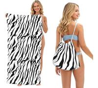 Poadnly Bengal Tiger Texture Printed, 2 in 1 Packable Towel Bag, Beach Towels with Drawstring Backpack for Travel Holiday Camping