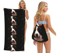 Poadnly Bernese Mountain Dog, 2 in 1 Packable Towel Bag, Beach Towels with Drawstring Backpack for Travel Holiday Camping