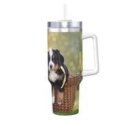 Poadnly Bernese Mountain Dog Puppies,40oz Ice Bully Cup with Handle Lid Straw Stainless Steel Mug Car Coffee Cup