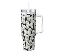Poadnly Bichon Frise Dog Pattern,40oz Ice Bully Cup with Handle Lid Straw Stainless Steel Mug Car Coffee Cup