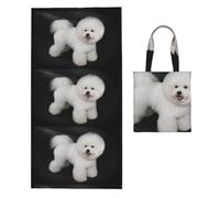 Poadnly Bichon Frise White Dogs Pets Dogs Bichon Frise, 2 in 1 Packable Towel Bag, Beach Towels with Tote Bag for Travel Holiday Camping