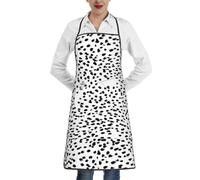 Poadnly Black And White Animal Print Dalmatian Spot Dots, Kitchen Aprons With Pockets,Adjustable Waterproof Chef Cooking Bib Apron