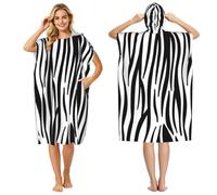 Poadnly Black And White Zebra Stripe, Adult Hooded Beach Towel 90 x 110 cm,Changing Bath Robe, Surf Poncho Towel For Women Men