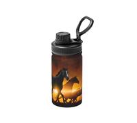 Poadnly Black Horses Red Glowing Clouds Printing,12 Oz Insulated Water Bottle Stainless Steel Coffee Mug Vacuum Tumbler Water Flask