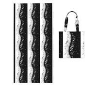 Poadnly Black White Piano Key Music Note, 2 in 1 Packable Towel Bag, Beach Towels with Tote Bag for Travel Holiday Camping