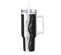 Poadnly Black White Piano Key Music Note,40oz Ice Bully Cup with Handle Lid Straw Stainless Steel Mug Car Coffee Cup