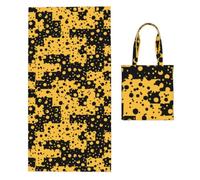 Poadnly Black Yellow Abstract Pattern, 2 in 1 Packable Towel Bag, Beach Towels with Tote Bag for Travel Holiday Camping
