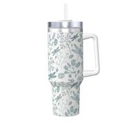 Poadnly Blue Dragonfly Fern Botanical,40oz Ice Bully Cup with Handle Lid Straw Stainless Steel Mug Car Coffee Cup