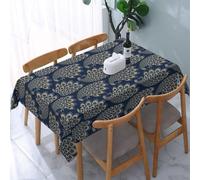 Poadnly Blue Gold Art Deco Peacock, Tablecloth Waterproof Dust-Proof Tabletop Wrinkle Resistant Table Cover - 137 x 183 cm