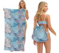Poadnly Blue Gold Marble Texture Ocean Art, 2 in 1 Packable Towel Bag, Beach Towels with Drawstring Backpack for Travel Holiday Camping