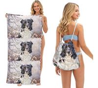 Poadnly Border Collie Winter Snow White Black Dogs, 2 in 1 Packable Towel Bag, Beach Towels with Drawstring Backpack for Travel Holiday Camping