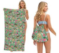Poadnly Border Terrier Florals Dog Breed, 2 in 1 Packable Towel Bag, Beach Towels with Drawstring Backpack for Travel Holiday Camping