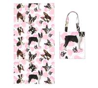 Poadnly Boston Terrier, 2 in 1 Packable Towel Bag, Beach Towels with Tote Bag for Travel Holiday Camping